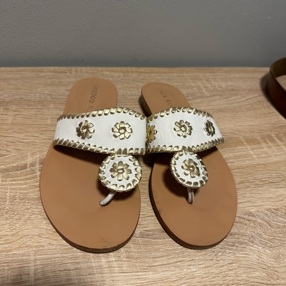 Jack Rogers White and Gold Floral Sandals